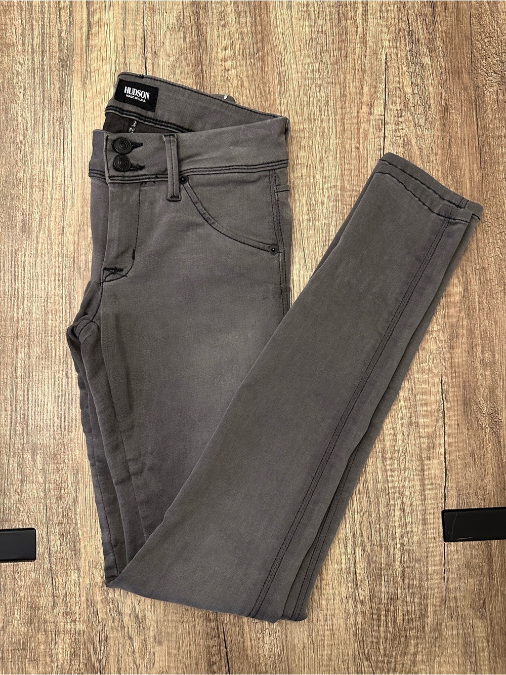Hudson Collin Super Stretch Skinny Grey Black Flap Pocket Jeans Size 25